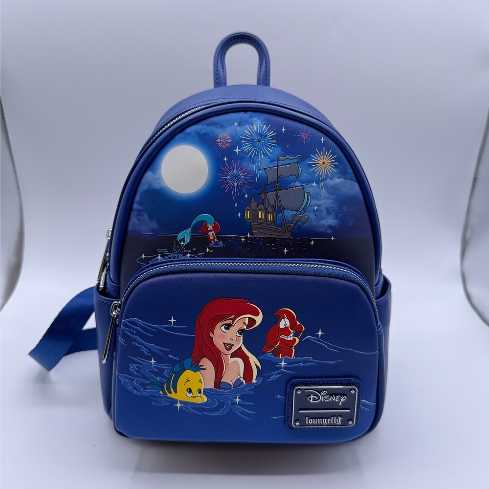 Loungefly Disney Little Mermaid Mini Backpack Light Up Blue Glow In Dark NEW